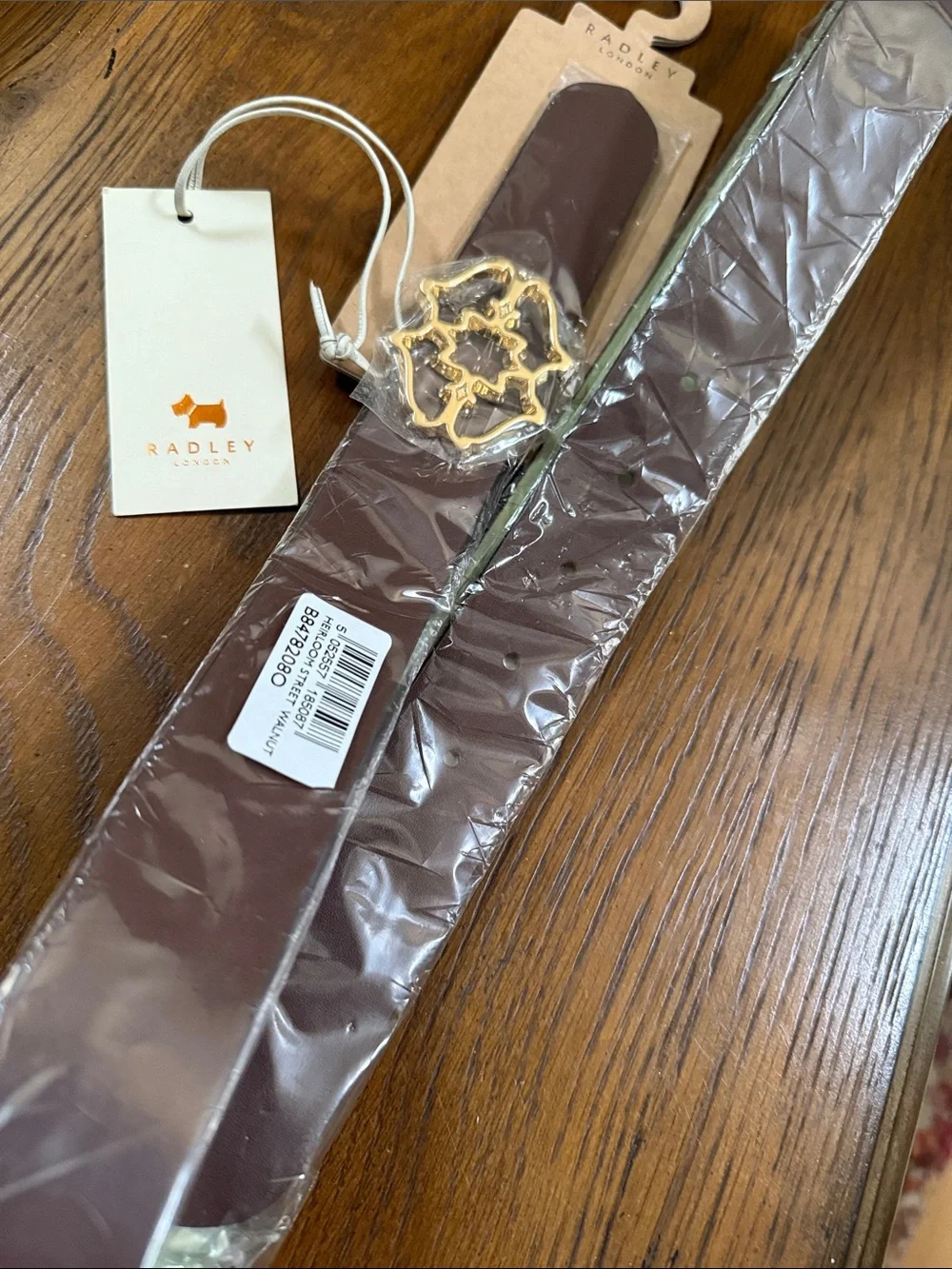 RADLEY LONDON Adjustable Dark Brown Leather Belt with Gold Buckle.